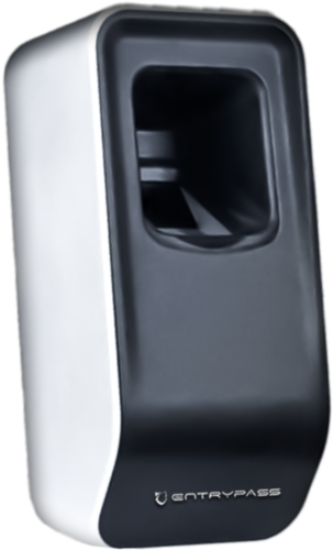 entrypass fingerprint reader with ecobook uses biometric recognition for access control to meeting rooms.